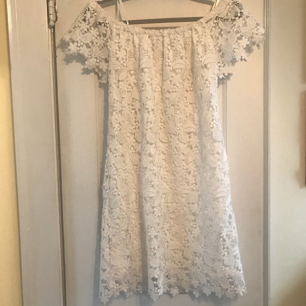 Ralph Lauren White Lace Off the Shoulder Dress